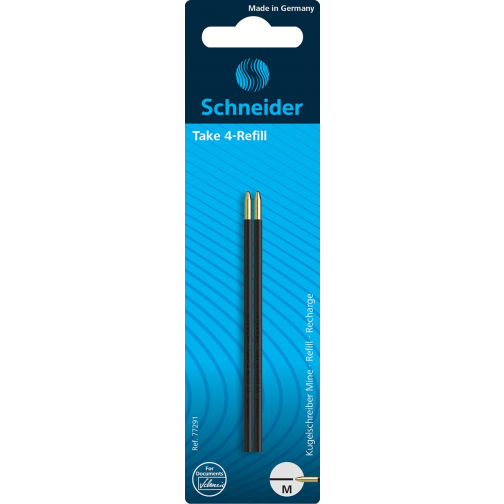 Schneider balpenvulling Take 4, zwart, etui van 2 stuks
