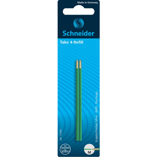 Schneider balpenvulling Take 4, groen, etui van 2 stuks