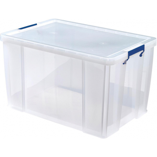 Bankers Box opbergdoos 85 liter, transparant met blauwe handvaten, per stuk verpakt in karton