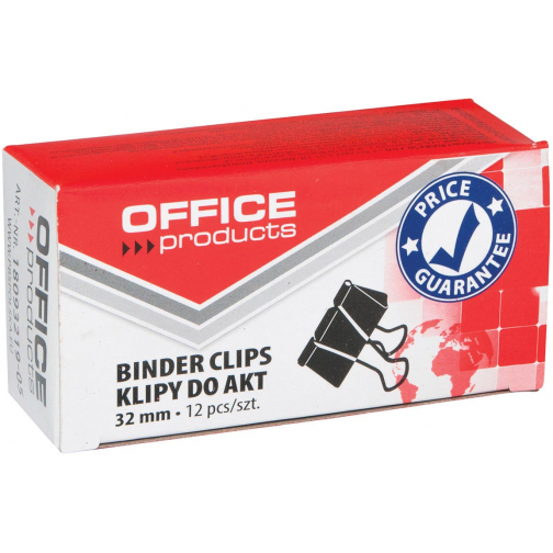 OFFICE products foldbackclip, zwart, 32 mm, doosje van 12 stuks