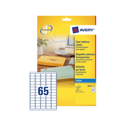 Etiket Avery J8551-25 38.1x21.2mm transparant 1625stuks