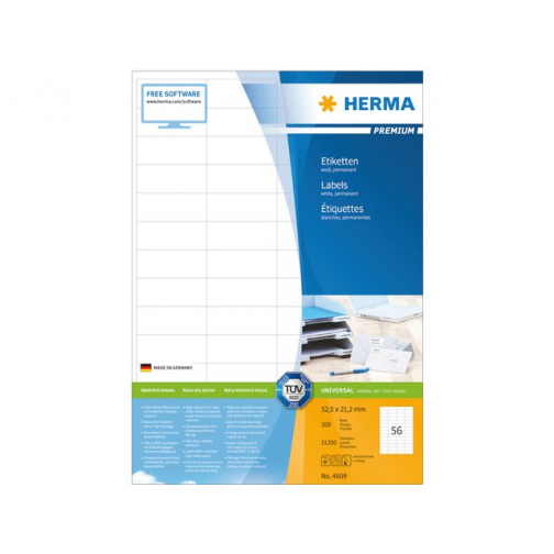 Etiket HERMA 4609 52.5x21.2mm premium wit 11200stuks