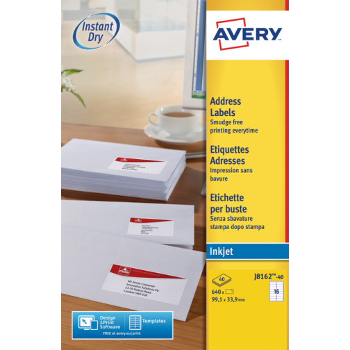 Etiket Avery J8162-40 99.1x33.9mm wit 640stuks