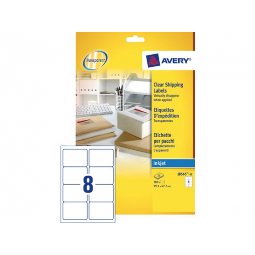 Etiket Avery J8565-25 99.1x67.7mm transparant 200stuks