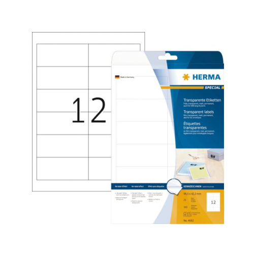 Etiket HERMA 4682 96.5x42.3mm folie transparant 300stuks
