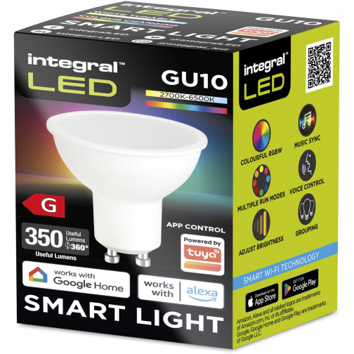 Integral Smart LED spot GU10, RGBW 2.700 - 6.500 K, 4,9 W, 350 lumen