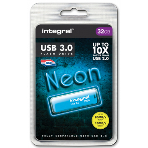 Integral Neon USB 3.0 stick, 32 GB, blauw