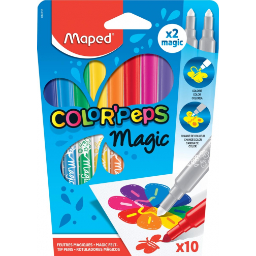 Maped viltstift Color'Peps Magic, etui van 10 stuks in geassorteerde kleuren en 2 magic stiften