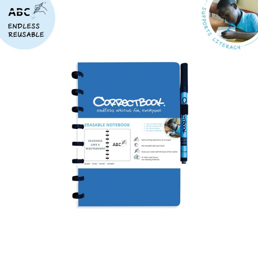 Correctbook A5 Original: uitwisbaar / herbruikbaar notitieboek, gelijnd, Earthy Blue (blauw)