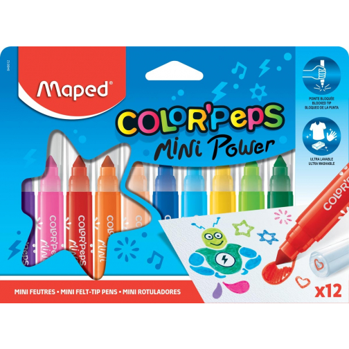 Maped viltstift Color'Peps Mini Jumbo, etui van 12 stuks in geassorteerde kleuren