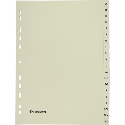 Pergamy tabbladen, ft A4, uit karton, A-Z, 11-gaats perforatie, beige