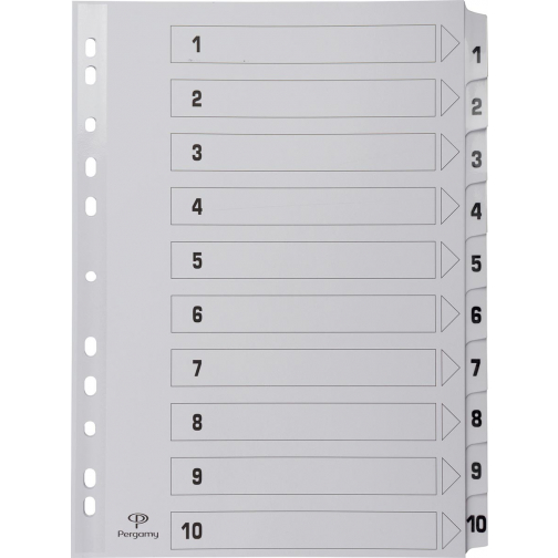 Pergamy tabbladen met indexblad, ft A4, 11-gaatsperforatie, karton, set 1-10