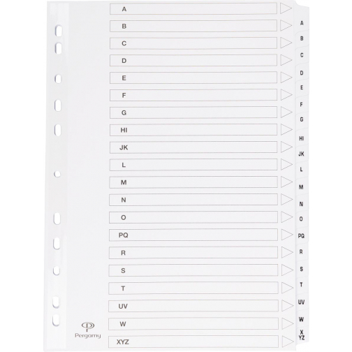 Pergamy tabbladen met indexblad, ft A4, 11-gaatsperforatie, A-Z met 20 tabs