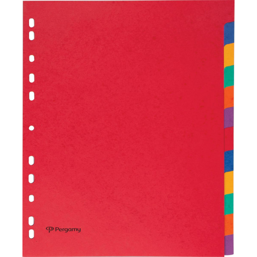 Pergamy tabbladen ft A4 maxi, 11-gaatsperforatie, stevig karton, geassorteerde kleuren, 12 tabs