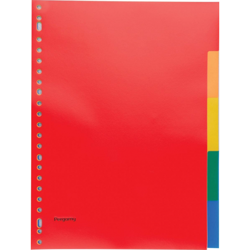 Pergamy tabbladen, ft A4, 23-gaatsperforatie, PP, 5 tabs in geassorteerde kleuren