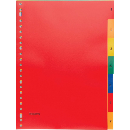 Pergamy tabbladen, ft A4, 23-gaatsperforatie, PP, geassorteerde kleuren, set 1-7