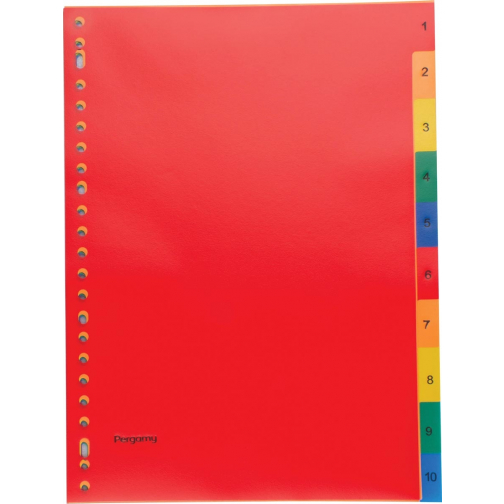 Pergamy tabbladen, ft A4, 23-gaatsperforatie, PP, geassorteerde kleuren, set 1-10