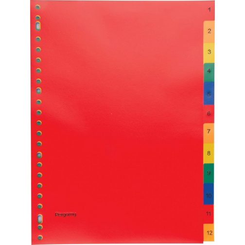 Pergamy tabbladen, ft A4, 23-gaatsperforatie, PP, geassorteerde kleuren, set 1-12