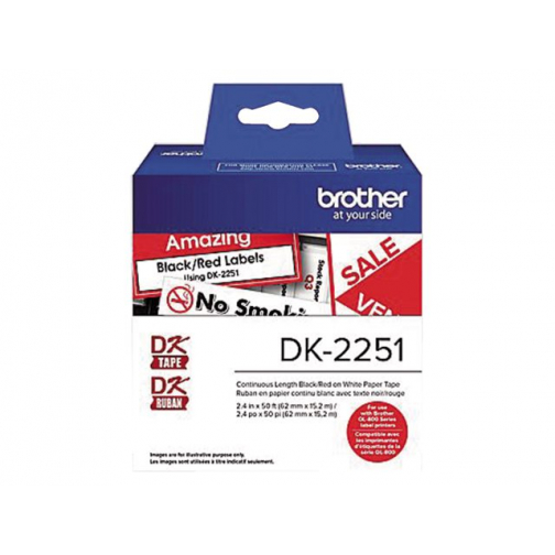 Etiket Brother DK-22251 62mm 15-meter zwart/rood