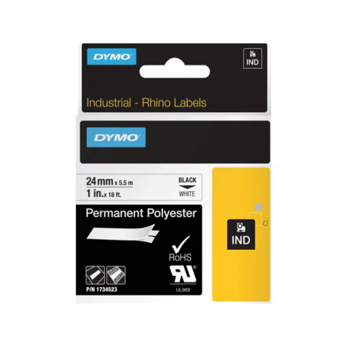 Labeltape Dymo Rhino 1734523 polyester 24mm x5.5m zwart op w