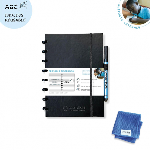 Correctbook A5 Premium Hardcover: uitwisbaar / herbruikbaar notitieboek, gelijnd, Ink Black (zwart)