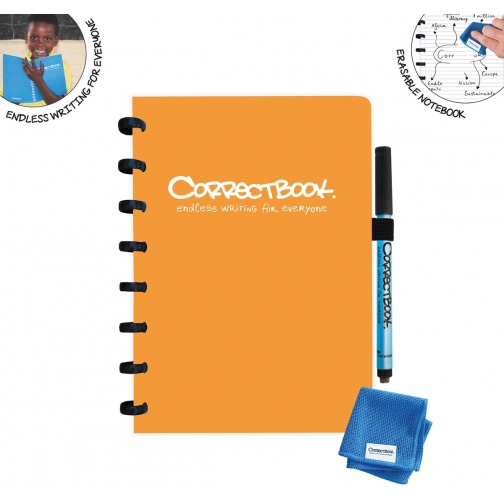 Correctbook A5 Original: uitwisbaar / herbruikbaar notitieboek, gelijnd, Peachy Orange (oranje)