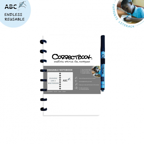 Correctbook A5 Original: uitwisbaar / herbruikbaar notitieboek, gelijnd, Inspirational White (wit)