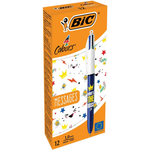 Bic 4 Colours Messages, balpen, 0,32 mm, 4 klassieke inktkleuren, doos van 12 stuks