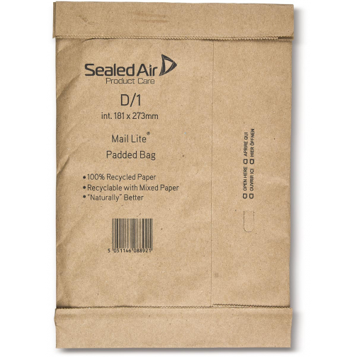 Mail Lite Padded Bag enveloppen, bruin, D/1, 181 x 273 mm, doos van 100 stuks