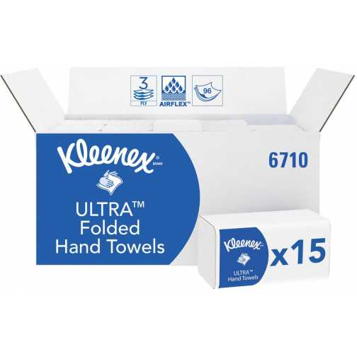 Kleenex papieren vouwhandoeken, Ultra Super Soft, 3-laags, 96 vellen, pak van 15 stuks