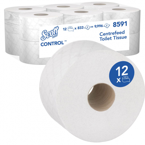 Kimberly Clark toiletpapier Scott Control centrefeed rol, wit, 2-laags, pak van 12 rollen
