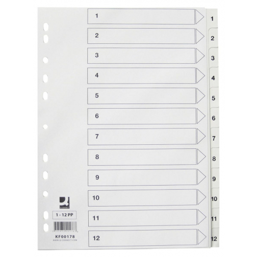 Q-CONNECT tabbladen set 1-12, met indexblad, ft A4, wit
