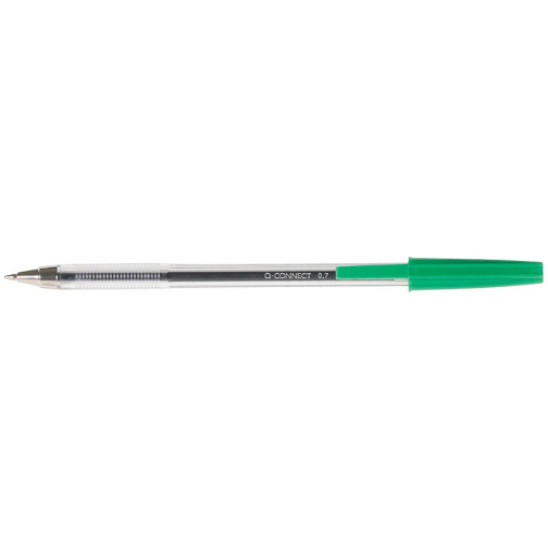Q-CONNECT balpen, met dop, 0,7 mm, medium punt, groen, doos van 50 stuks