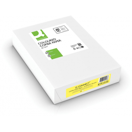 Q-CONNECT gekleurd kopieerpapier, A4, 80g, pak van 500 vel, felgeel