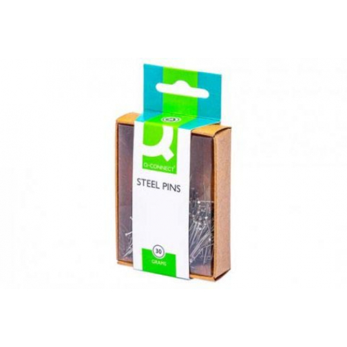 Q-CONNECT kopspelden, 0,85 x 30 mm, vernikkeld, doos van 30 gram