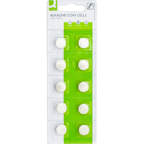 Q-CONNECT knoopcel, alkaline, LR54, blister van 10 stuks
