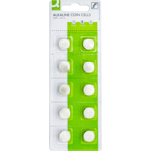 Q-CONNECT knoopcel, alkaline, LR44, blister van 10 stuks