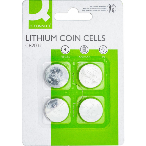 Q-CONNECT knoopcel, lithium, CR2032, blister van 4 stuks