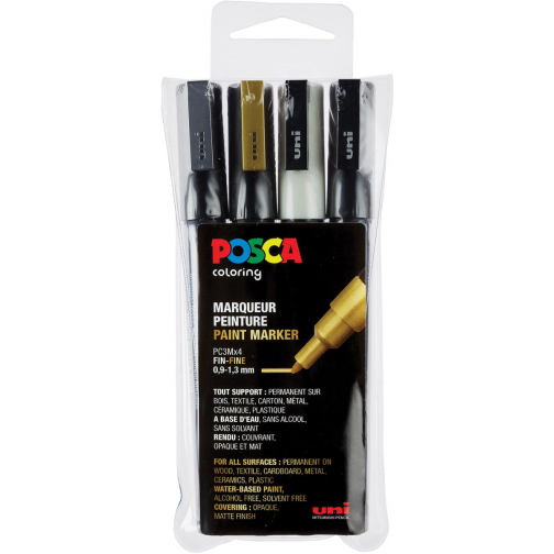 Posca paintmarker PC-3M, set van 4 markers in geassorteerde kleuren