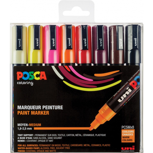 Posca paintmarker PC-5M, set van 8 markers in geassorteerde warme kleuren