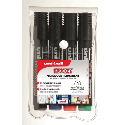 Uni-ball permanent marker Prockey PM-122, ronde punt, medium, etui van 4 stuks