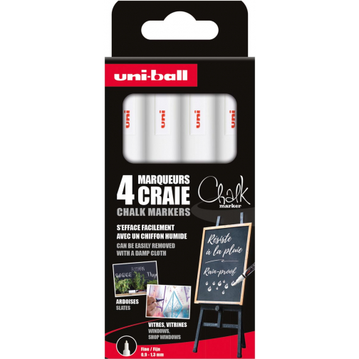 Uni-ball krijtmarker, ronde punt van 0,9-1,3 mm, etui van 4 stuks, wit