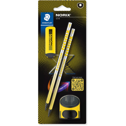 Staedtler Norix grafietpotlood, HB, met slijper en gom, geel, blister van 2 stuks