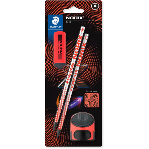Staedtler Norix grafietpotlood, HB, met slijper en gom, koraal, blister van 2 stuks