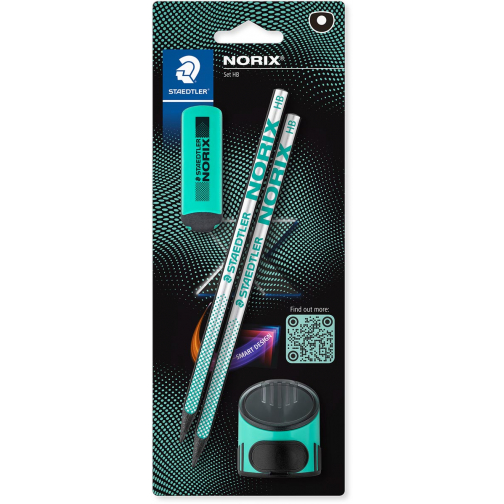 Staedtler Norix grafietpotlood, HB, met slijper en gom, groen, blister van 2 stuks