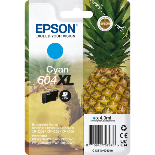 Epson inktcartridge 604 XL, 350 pagina's, OEM C13T10H24010, cyaan