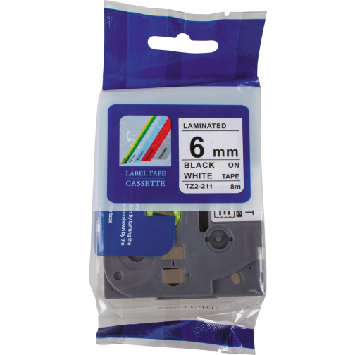 Compatible tape voor Brother P-touch, 6 mm, zwart op wit