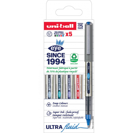 Uni-ball Eye Fine roller, schrijfbreedte 0,5 mm, etui van 5 stuks