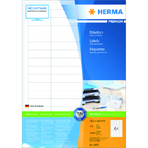 Etiket HERMA 4607 48.3x16.9mm premium wit 12800stuks