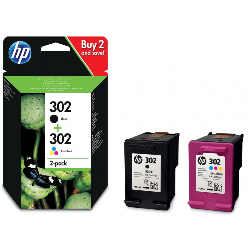 HP inktcartridge 302, 165 - 190 pagina's, OEM X4D37AE, 1 x zwart en 1 x 3 kleuren